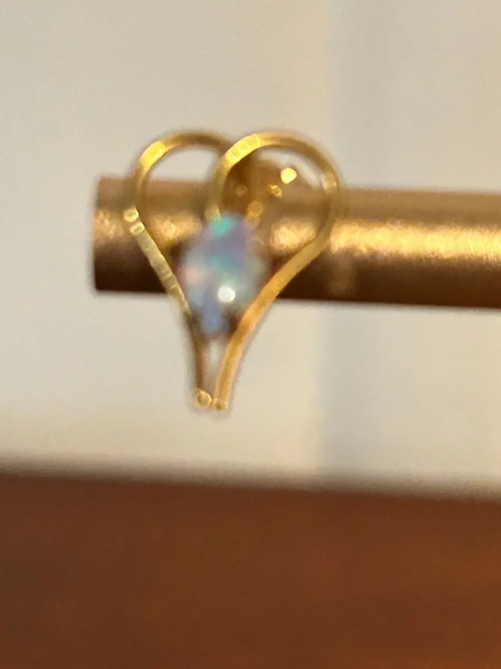 14K Yellow Gold Opal Heart Earrings Butterfly Clip Pierced Blue Green Fire Flash
